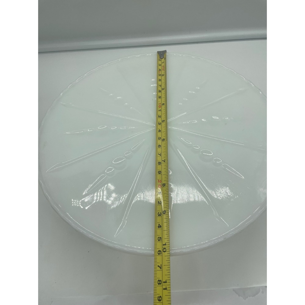 Vintage Milk Glass Cake Stand Scalloped Edge Starburst Pattern 10 Inch White